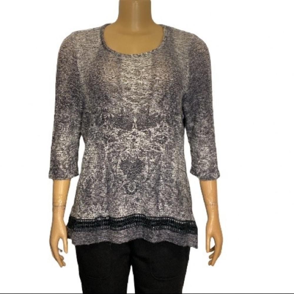World Unity Tunic Sweater Gray Black see through Openwork Back boarder size L